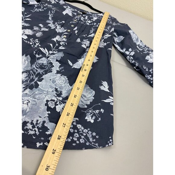 Soft Surroundings Tuberosa Floral Print Roll Tab Sleeve Gray Top Size XS Cotton - Picture 8 of 10